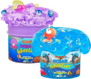 ToysButty 2 Slime Pack Clear Crystal Slime & Cloud Slime Kit for Girls Boys, Create with Kids Ocean Theme, Premade Slime Making kit, 8 Slime Accessories, 2 Big Slime charms Putty Set Toy Slime Kits