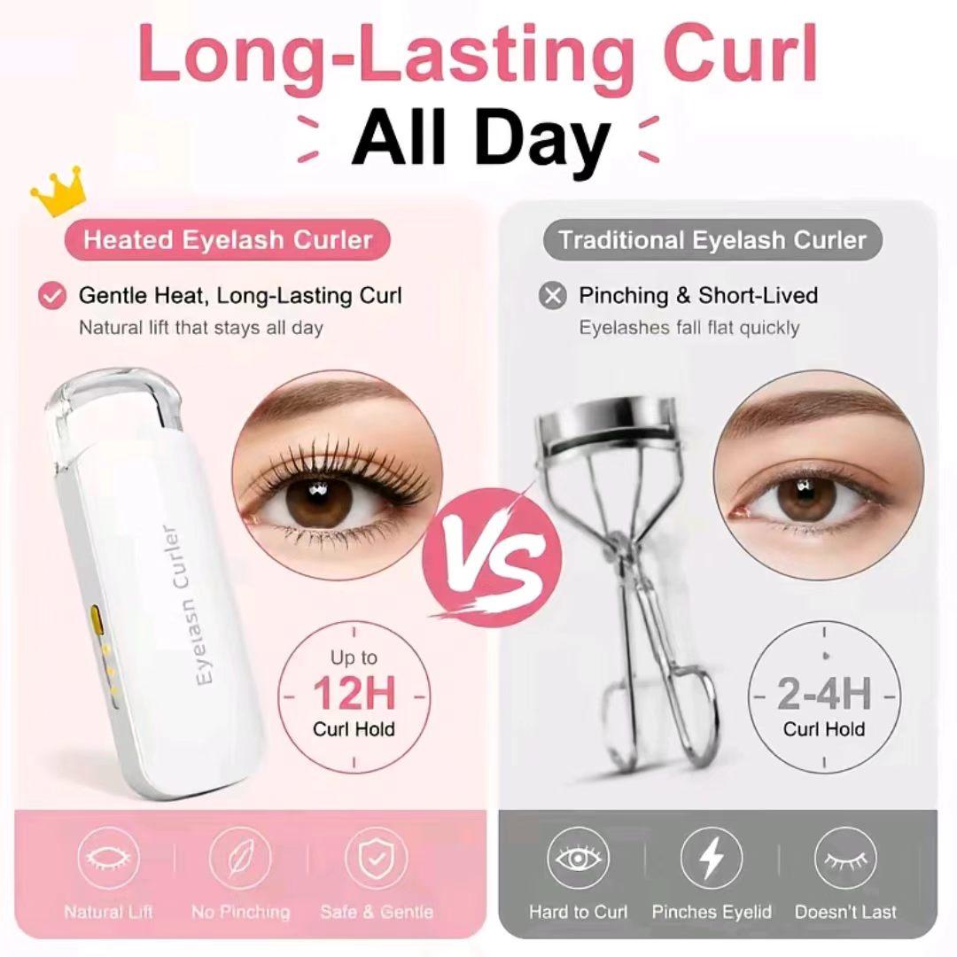 Thermal Eyelash Curler - USB Rechargeable with Thermo - sensitive Silicone Pad Fast Curling , Small Lifting Curler for Eyelashes - for Women Girls , Home , Travel , Curly and Stylized Precision Pad Eyelash Curler