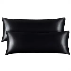 2 Pack Satin Body Pillow Cover , Super Soft and Cooling Body Pillow Pillowcase for Hair and Skin, Breathable Silky Full Long Pillowcase Cover(20"x54", Black)