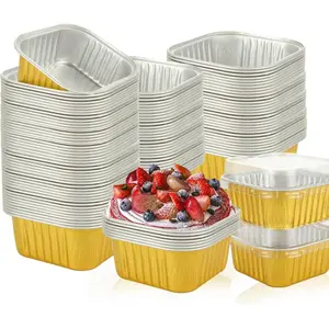 100 Pack Mini Square Cake Pans with  3.5 Inch   Foil Baking Cups Individual Dessert Containers for Tiramisu Flan Muffin Small  Pans with  for Party To-Go