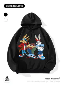 Classic Looney Tunes Hoodie, Rabbit Wolf Demon Print, Loose Fit, Casual Breathable Sweatshirt, Suitable for Outdoor and Home Wear, Funny Sweatshirt