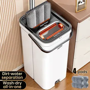 mop and bucket set,with 4 replaceable ultra-fine fiber cloth,  spin mop head, both dry and wet, saving space, suitable for cleaning various floors and windows Home Household Items Cleaner