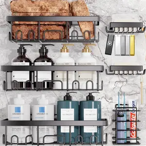 Adhesive Shower Caddy 6-Pack, Large Capacity Bathroom Organizers and Storage,Rustproof Shelves Rack with Soap Holder, Decor,Toothbrush Shelf racks Set