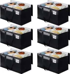 NOELEN GAD 6-Pack Black 93L Foldable Moving Bags - Heavyweight Polyester Fabric Storage Organizer with Zippers, Handles, Space-Saving Moving Supplies Solution
