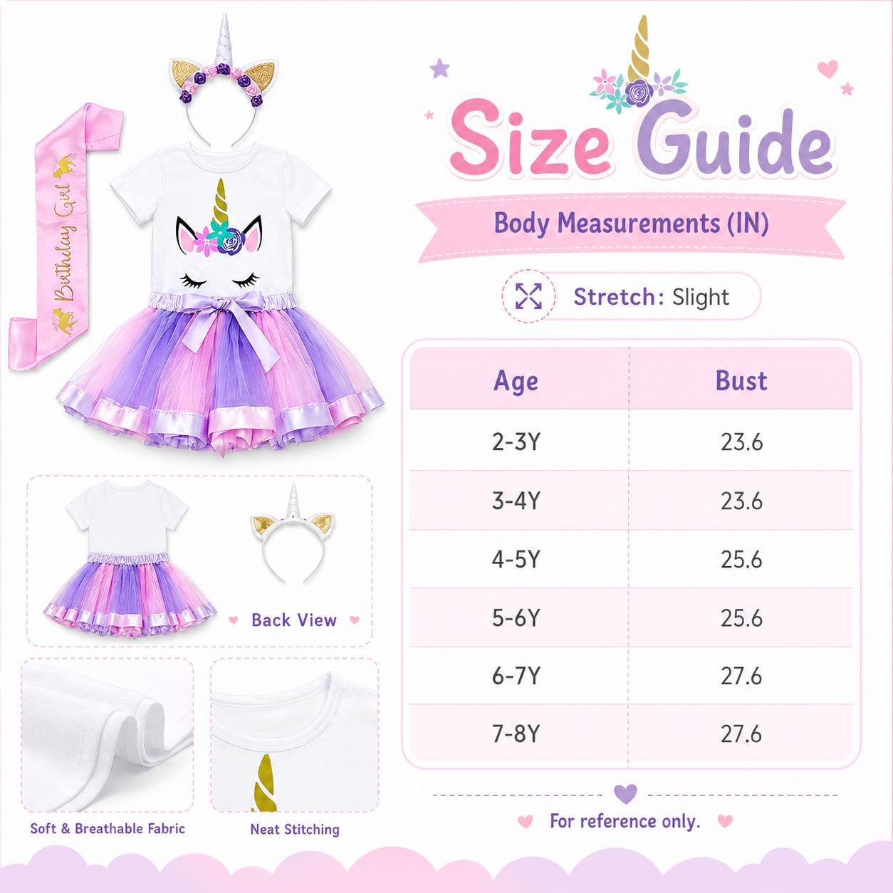 4PCS Girls Unicorn Birthday Outfit Set, Toddler Tutu Skirt Costume with T-Shirt, Unicorn Headband & Birthday Sash, Princess Dress Up Party Photo Shoot Clothes for Little Girls