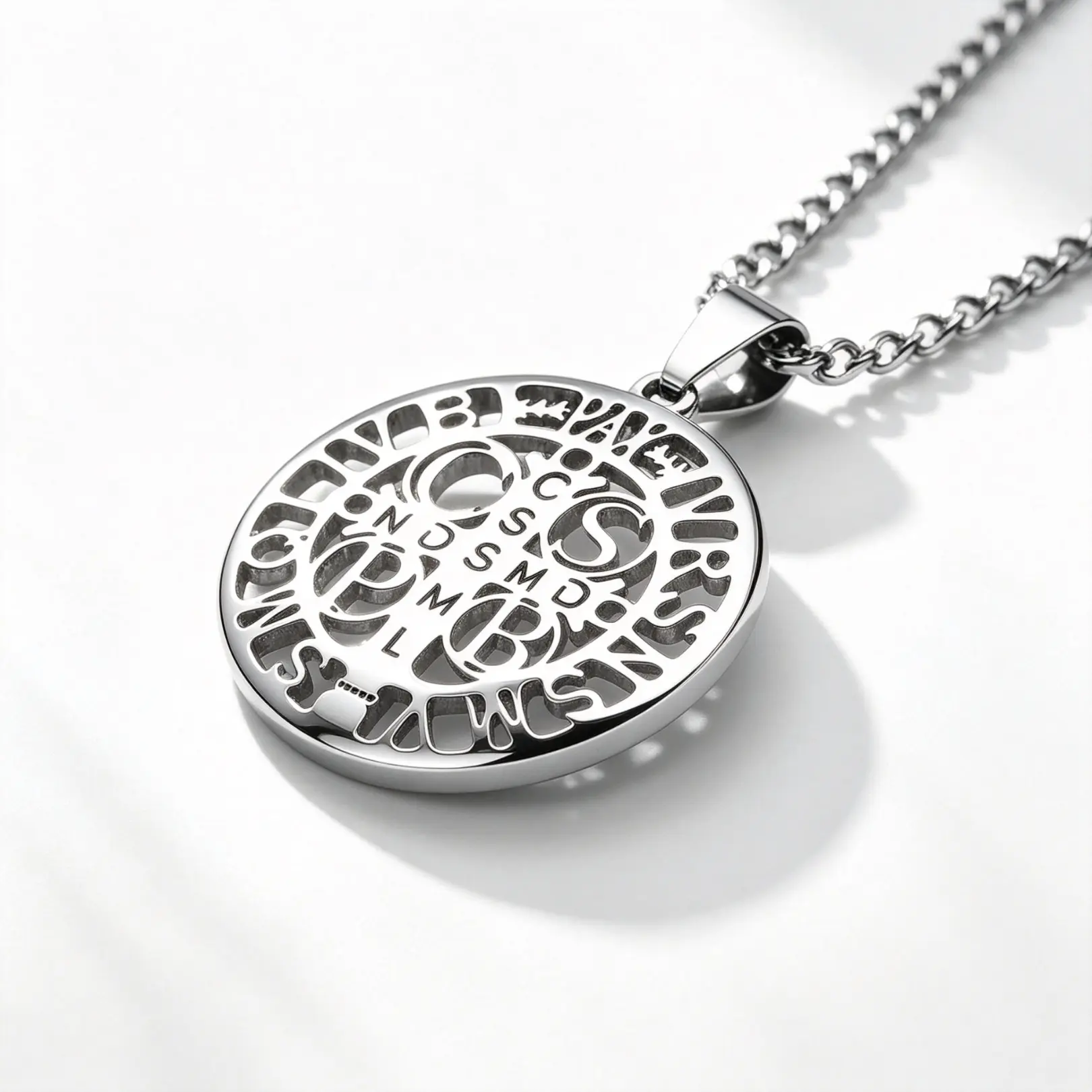 St Benedict Medal Necklace for Men Women, Hollow Cutout 316L Stainless Steel Pendant, 56cm Cuban Chain Religious Protection Amulet Jewelry Gift with Leather Storage Pouch