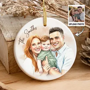 Custom family portrait, Personalized ceramic ornament, Meaningful gift for mom, Anniversary keepsake, Custom family illustration, Sentimental family gift, Unique holiday ornament, Personalized portrait gift