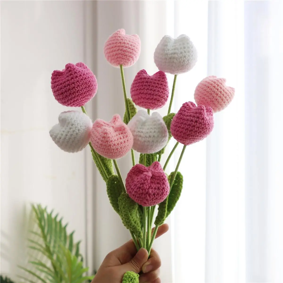 Crochet Tulip Flower without Vase, 10pcs Artificial Fiber Flower, Knitted Tulips, Decorative Flower, Home Decor Tulip Flowers