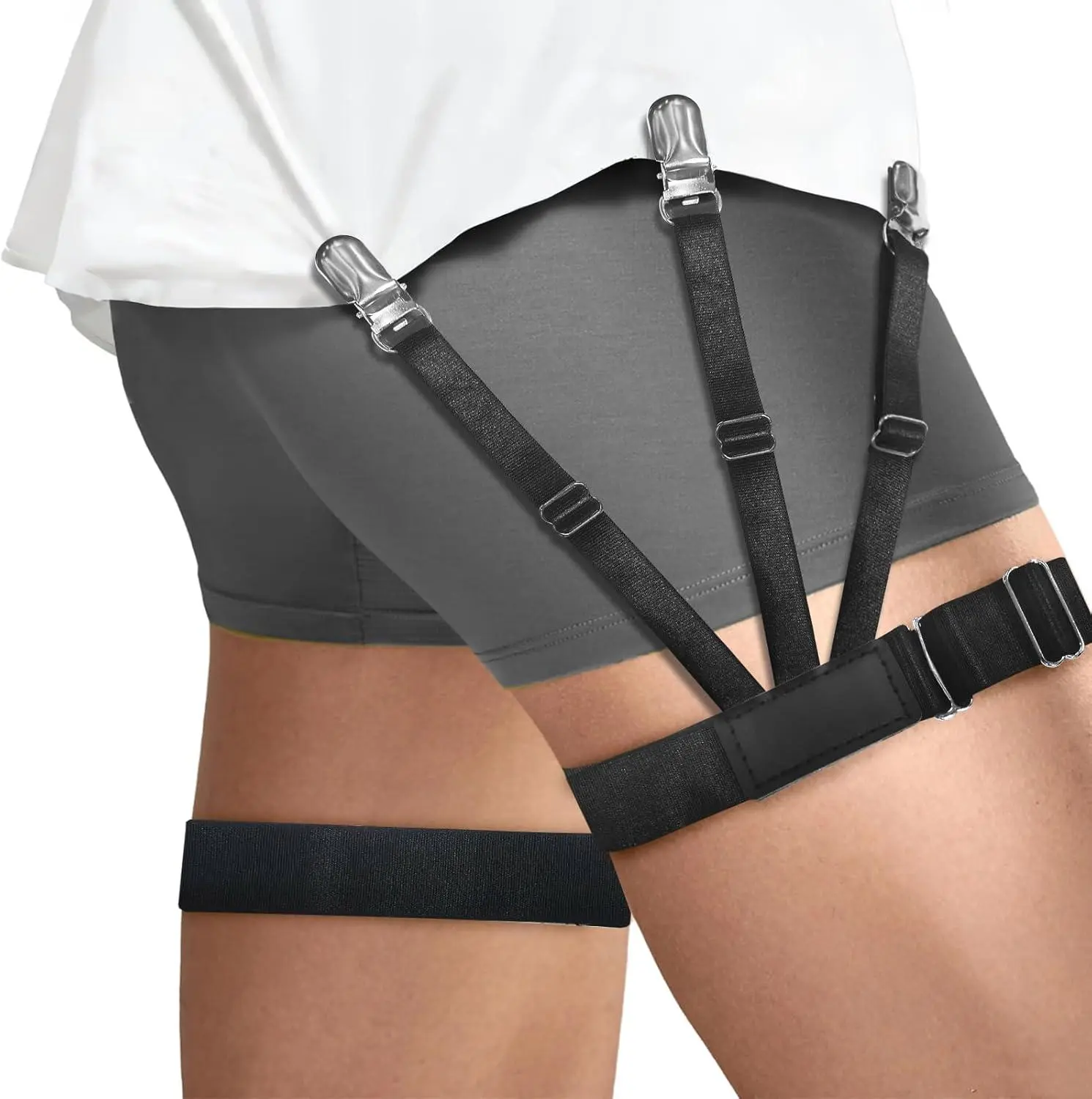 Upgrade Elastic Shirt Stays with Non-Slip Garters - Men's Police Military Shirt Holders, Tucked In