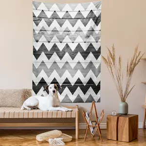 Ambesonne Chevron Tapestry, Zig Zag Lines Pattern on Wooden Looking Background Rustic Home Print, Wall Hanging for Bedroom Living Room Dorm Decor, 40" X 60", Pale Grey White and Grey Satin Lightweight