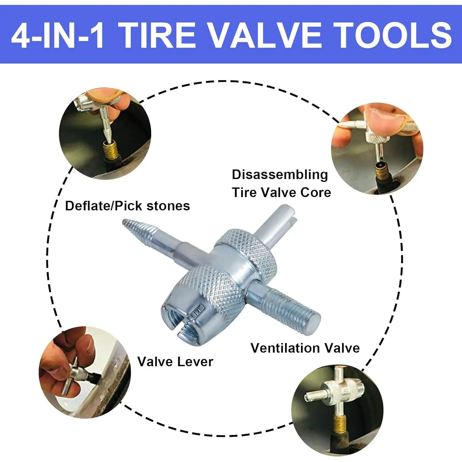 GJANSH 14-Piece Set Quick Change Tire Valve Tool Kit,Tire Valve Stem Core Quickly Replacement Tool Kit,Perfect Tool for Replacing Leaky Valves in Cars,ATVs,Trucks,Motorcycles, etc.with 5 TR413 Valve,4-Way Valve Tool,TikTokShopBlackFriday fathersdaygift