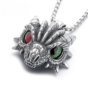 Personalized Bold Dragon Head Pendant Necklace, Exquisite Silver Jewelry, Multi-Color Eyes, Unique and Daring Hip-Hop Style Design, Unisex Chain Necklace unisex cross necklace gothic gift Modern Versatile Accessories