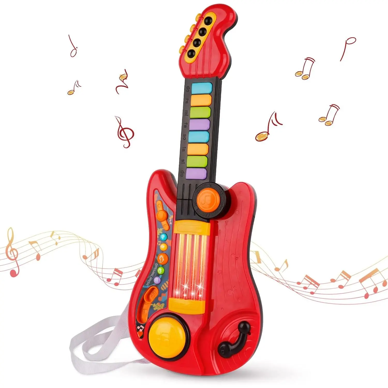GJ P-MT06 2-in-1 Kids Musical Toy (Guitar & Piano), Electric Guitar with Strap, Educational Gift for 3 4 5 Year Olds for Birthdays, Children's Day (Red), 4 Musical Instrument Sounds