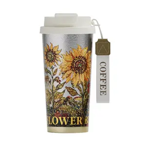 520ml Car coffee cup Medical-grade Titanium Alloy Cup - BPA-free & Durable for Daily Use-Titanium metal insulated cup Art Design Flower Titanium Thermos 520ml/17.6oz 16HHot 16HCold