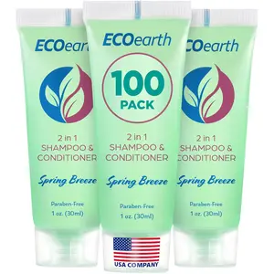 EcoEarth 2-in-1 Shampoo and Conditioner, Paraben & Cruelty Free Haircare with Floral Scent, TSA Approved 1 fl oz Travel Size Hotel Toiletries, Bulk Pack for Airbnb Guests