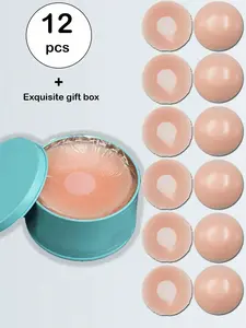 Women's Reusable Nipple Covers Set of 12, Silicone Invisible Nipple Covers with Travel Case, Medium Support, All Seasons, Casual Style