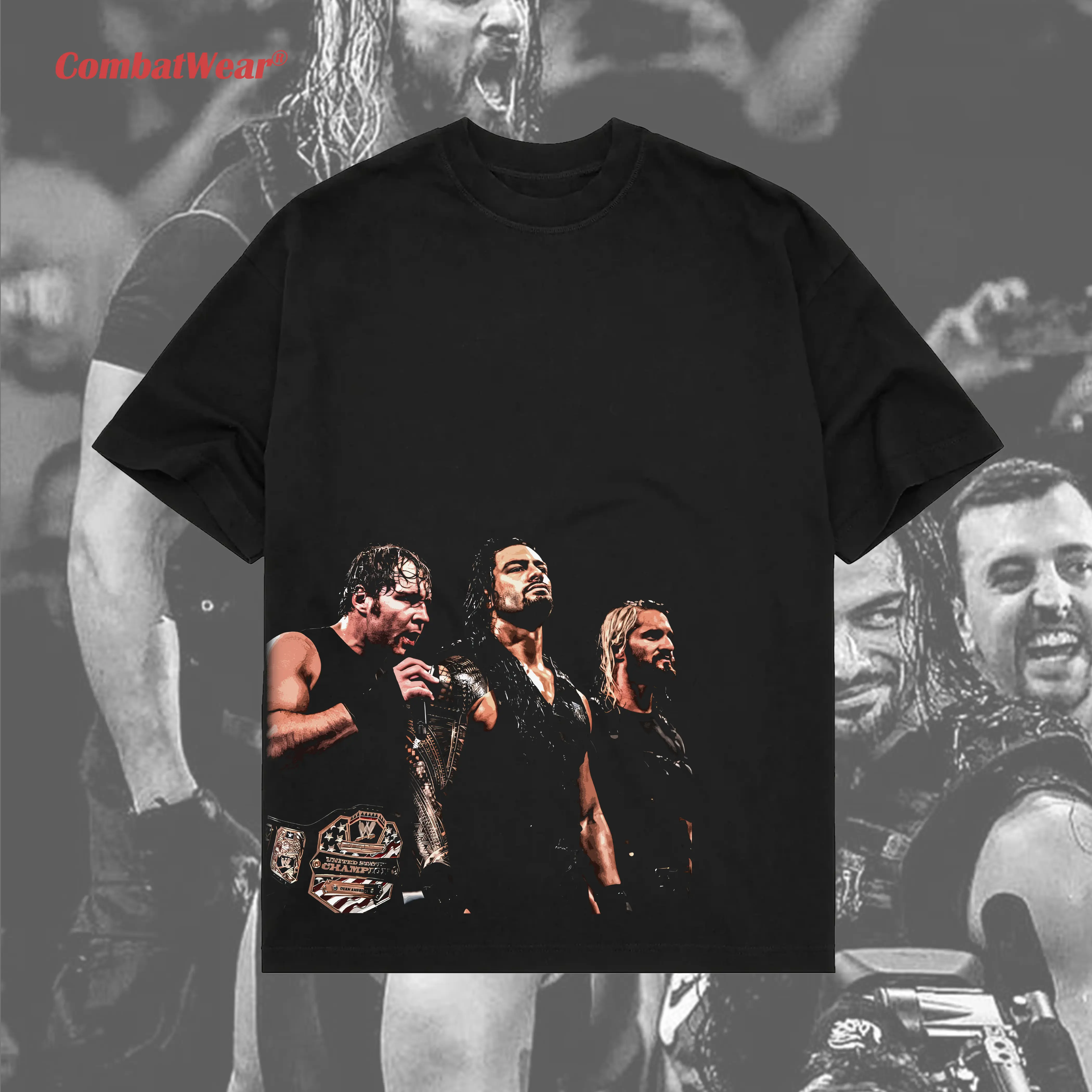 COMBATWEAR The Shield Heavy Cotton Unisex Shirt Roman Reigns Seth Rollins Dean Ambrose Hoodie WWE Vintage Tshirt For Wrestling Fan Short Sleeve Breathable Print Regular Fit True To Size Direct-To-Garment Print