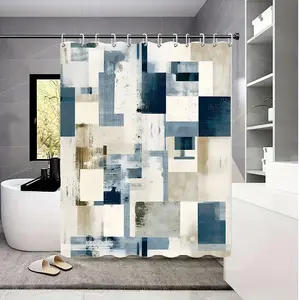 1pc  High Quality Polyester Shower Curtain with Abstract Geometric Grid Pattern -Machine Washable Bathroom Decor, Grommet Top & Partial Lining for Privacy, All-Season Use, Toilet Partition | Modern Decor | Durable Fabric, Shower Curtain Sets for Bathrooms