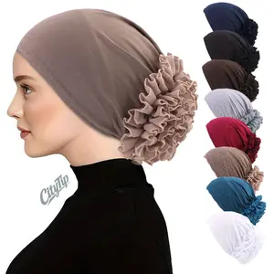 3pcs Ruffled Headscarf Hat, Chiffon Hijab Undercap, Stretchy Hijab Cap, Ethnic Style Headwear, Breathable Headscarf, All Season Headwear, Ruffled Undercap, Modest Fashion Headwear, Versatile Headscarf, Women's Head Wrap