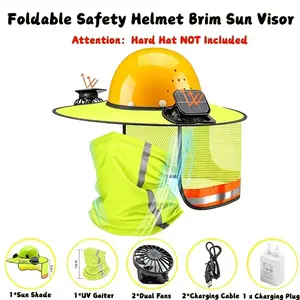Safety Visor Hats Solar Fan Hard Hat Set - Neck Flap, Reflective Strips, Breathable Ice Silk Mesh, Multi-Directional Adjustable Cooling - Construction Gear, Universal Size, Father's Day Gift