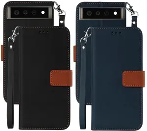 Wallet Phone Case for Google Pixel 6, Durable Folio Credit Card Slot ID Cover, View Stand [with Magnetic Closure, Wrist Strap Lanyard]