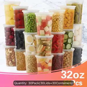 60pcs 32oz Durable Leakproof Deli Containers With Lids Set, Soup, Slime, Sugar, Fruit, Food Storage Container, Kitchen Organizers And Storage Accessories, Microwave & Dishwasher & Freezer Safe, Local Warehouse