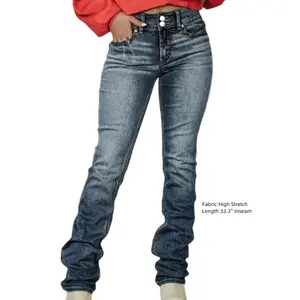 Washed Flap Pocket Mid Waist Bootcut Jeans Casual Comfort