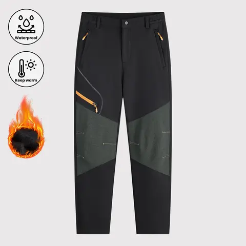 Men's Full-Length Thermal Windproof Water-Resistant Softshell Warm Lined Jogger Pants - Rugged Outdoor Wear, Cold Shield Protection, Fitted Cut, Polyester Blend, Zip Pockets, Multi-Size for Hiking, Mountaineering, Windproof And Water-Resistant Men's Pants