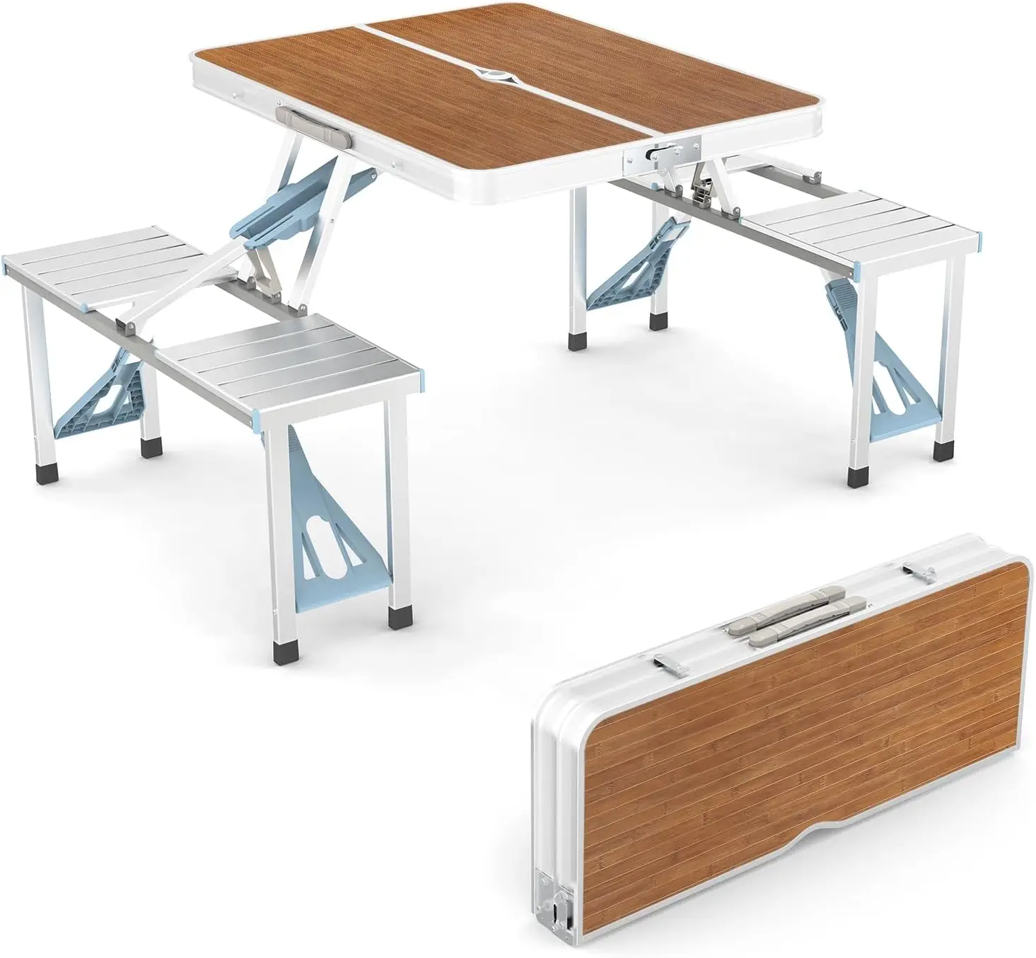 VINGLI 4 Ft Camping Picnic Table Set with 4 Seats with Umbrella Hole Folding Lightweight Suitcase Card Table-220 Lbs Support Aluminum Frame, Plastic R