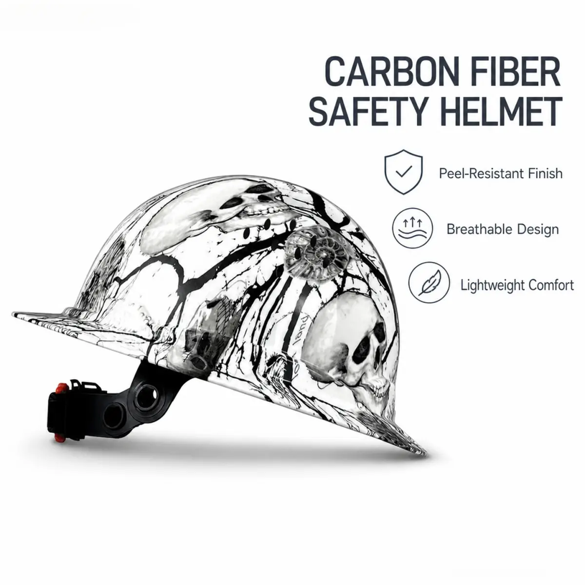 Lightweight, Summer Breathable, No Paint PeelingCarbon Fiber Hat, Full Brim Safety Hat with 6-Point Ratchet Suspension & Chin Strap, Vented Industrial Construction Hat Men & Women, Adjustable, Unisex Fit