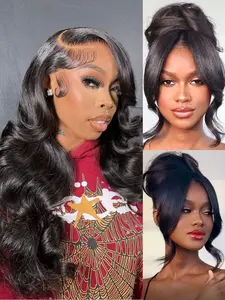 LIVE Only|200% Density Nadula Invisible Strap 360 Full Lace Frontal Body Wave Human Hair Wig Natural Black Color