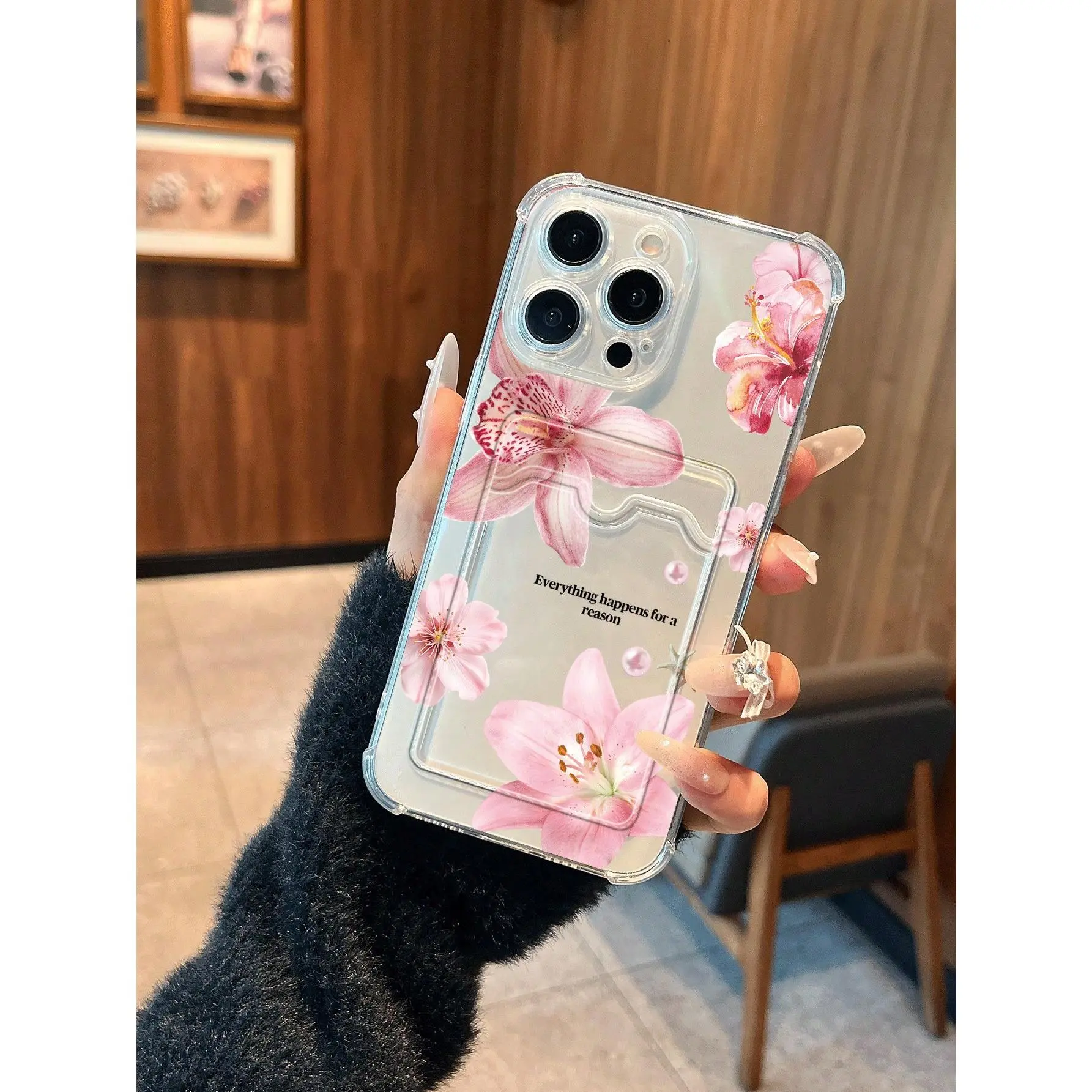 Floral White TPU Cardholder 1pc Transparent TPU Phone Case With White Lily Flower Pattern, Compatible With IPhone XS/XS Max/XR/11 12 13 14 15 16 Pro/17/Pro Max/14 15 16 Plus, Can Hold Cards And Photos, Ideal For Holiday Gifts Spring Mother's Day Gift