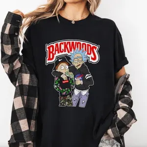 [100% Cotton] Rick and Morty Backwoods T-Shirt  Vintage Cartoon Streetwear Graphic Tee  Funny Chicano Gangster Style Classic Clothing  Unisex Casual Top, Gift for Men and Women