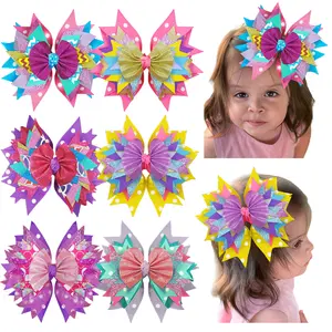 JoyBowie 6 - piece 7inch Set of Large, Colorful Explosive Hair Bows for Girls - Vibrant and Eye - Catching Hair Accessories