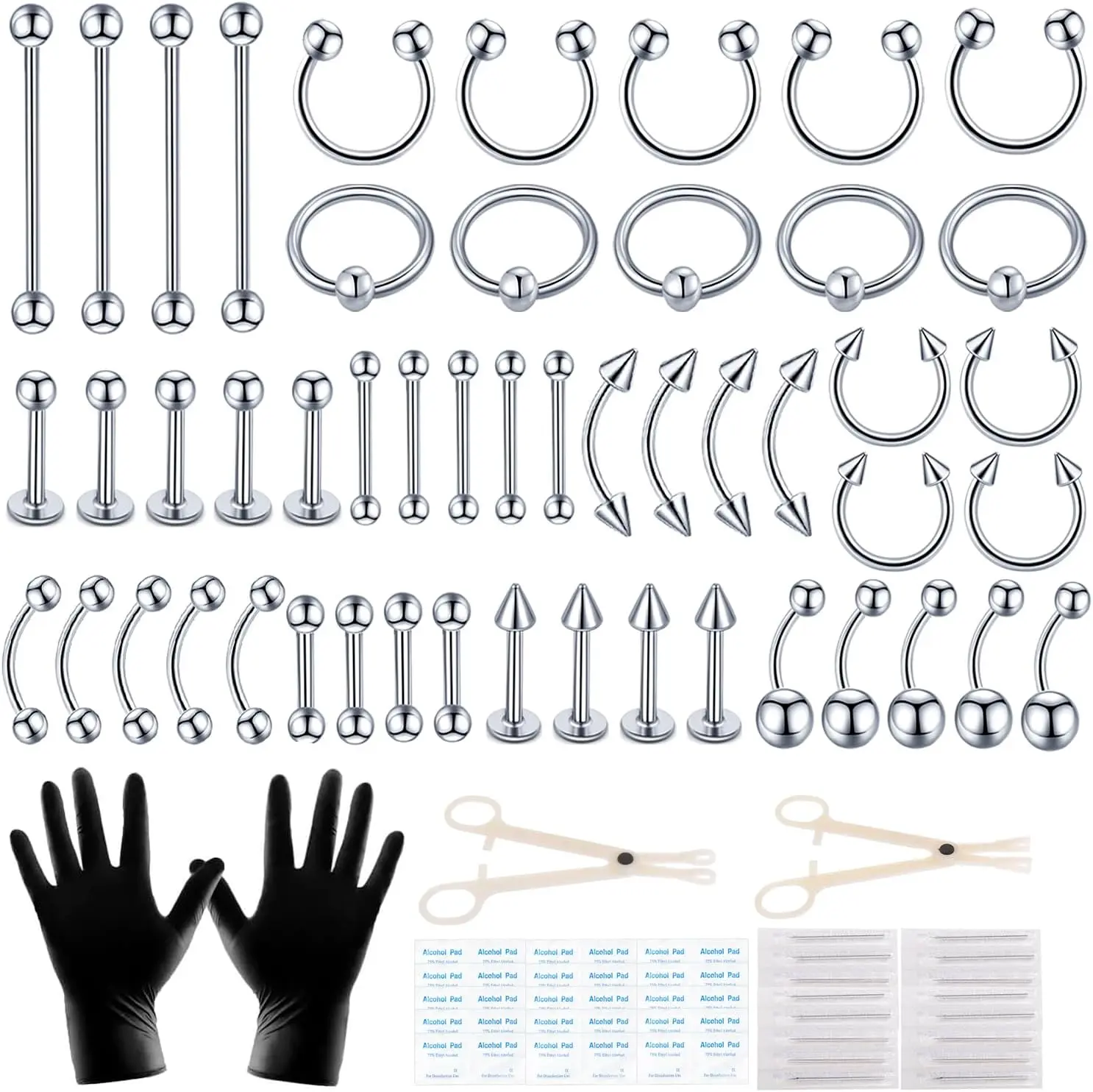 Piercing Kit 104pcs Ear Lip Septum Eyebrow Nipple Body Self Jewelry