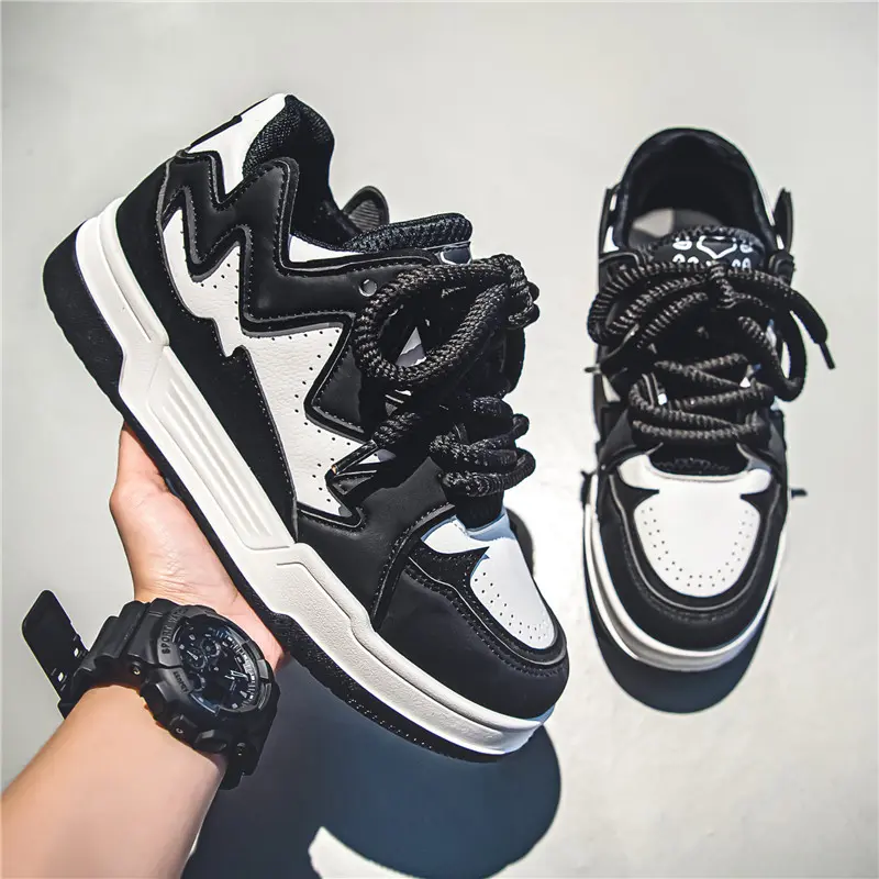 Bold color-block platform sneakers — unisex chunky lace-up retro street shoes