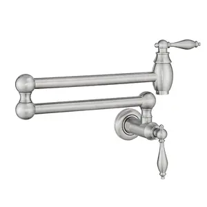 Pot Filler,Wall Mount Commercial Pot Filler Faucet,Brass Material Kitchen Folding Faucet,Coffee Machine Faucet with Stretchable Double Joint Swing Arms,Style A,Brushed Nickel
