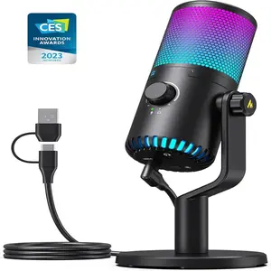 Gaming USB Microphone with Software, Metal Programmable RGB Mic for Recording, Streaming, Podcast, PS5, PS4, PC, Computer, DM30 RGB