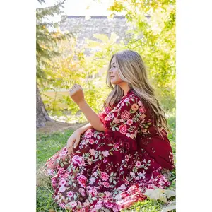 Odette Burgundy Garden Floral Gown - DM Exclusive - Restocked