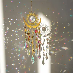 Crystal Sun Catcher Sun and Moon Suncatcher, Hanging Indoor Outdoor Light Catcher, Boho Style Home & Garden Decor Rainbow