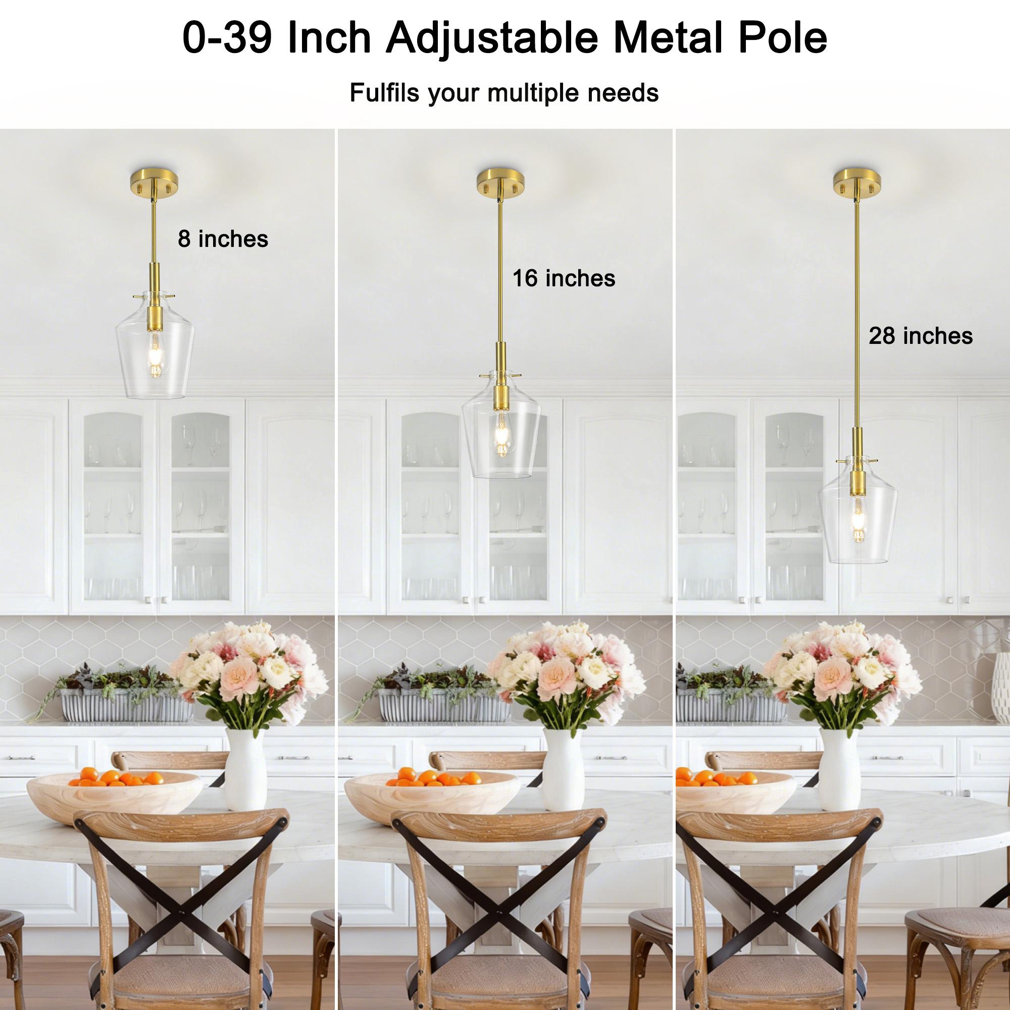 Clear Glass Bell Pendant Light Modern Single Head Hanging Lamp for Kitchen Island Black Gold Brushed Nickel Chrome Finish，E26，Bulb not included