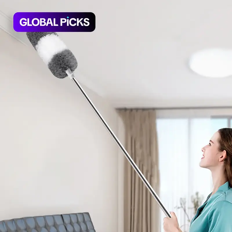 Long-Handle Extendable Steel, 1 Piece Reusable Telescopic Household Cleaning Duster, Cleaning Tool for Home, Ceiling & Car, Household Cleaning Supplies, Dusters for Cleaning, High Ceiling and Fan Duster #GLOBAL PICKS