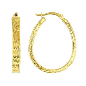 JTV 18K Yellow Gold Over Sterling Silver 4x30MM Oval Square Tube Hoop Earrings