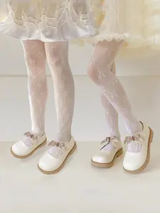 2 pairs of girls' dance pants, children's tights, thin dance pants with heart embroidery, air-conditioning mosquito-proof pants, elegant baby pantyhose, tight pants, one-piece socks, white princess socks, Valentine's Day gift