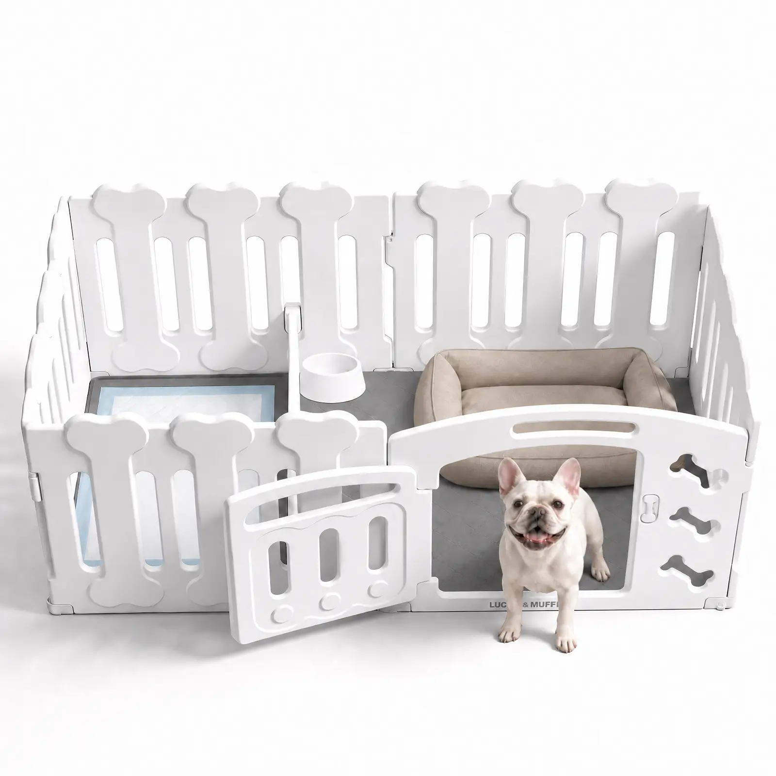 Dog Playpen with Divider & Washable Floor Pad, 6-Panel Indoor Puppy Playpen for Small Dogs & Puppies, 24" Tall Premium HDPE Panels, 61"x30"x24", Tool-Free Setup (White)