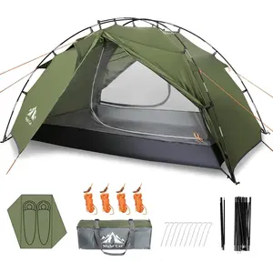 Night Cat Backpacking Tents 2 Persons Fast Setup Hiking Camp Tent 7.2x4.6x4 ft  with Foldable Pole Double Layers Two Doors Waterproof Lightweight Compact 7x4.4ft