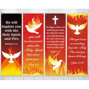 4Pcs Church Banners Welcome Religious Pentecost Hanging Backdrop Bible Verses Scripture Signs for Sanctuary Wall Religious Party School Decorations