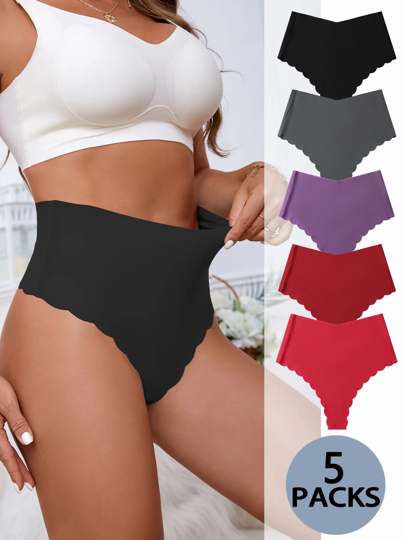 Women's High-Waisted Underwear Panties Set, High Rise Panties, Comfortable Ice Silk Seamless Smooth Fitted Design, XS-Xxl Sizes Available, Pack of 5, Seamless Smooth Panty, Womenswear