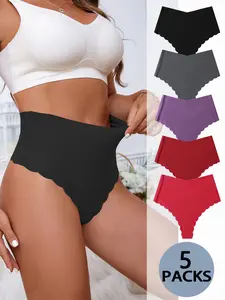Women's High-Waisted Underwear Panties Set, Comfortable Ice Silk Seamless Fitted Design, XS-Xxl Sizes Available, Pack of 5