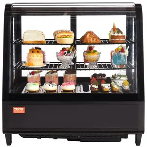 【Father's Day】VEVOR Refrigerated Display Case, 3.5 Cu.Ft./100L, 2-Tier, Countertop Pastry Display Case Commercial Display Refrigerator with LED Lighting, TURBO Cooling, Frost-Free Air-Cooling, Rear Sliding Door
